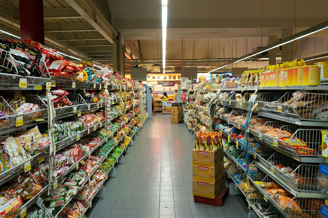 supermarket interior with shelves