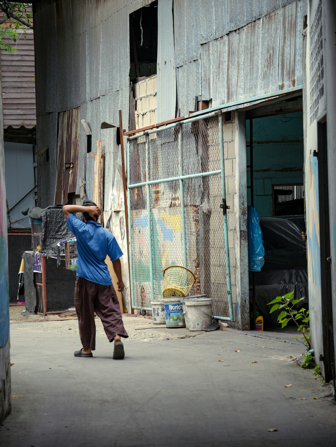 man running through warehouse